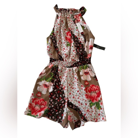 New York & Company Pants - NY&C Floral Halter Neck Romper with Smocked Waist XS Romantic Garden Collection